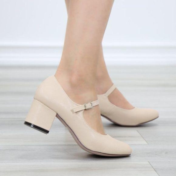 Nude Block Heel Vintage Rockabilly Style Pumps - Picture 7 of 10